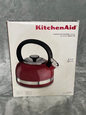 NWT KitchenAid Empire Red 2Quart Porcelain Enamel Whistling Stovetop Tea Kettle